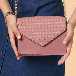 Lavie Moritz Women Pink Textured Envelope Sling Bag-image-29
