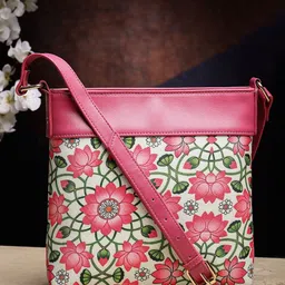 Sangria Pink Floral Printed Structured Sling Bag-image-14