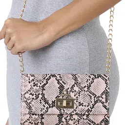 Lavie Frappe Pink Animal Textured Structured Party Sling Bag-picture-10