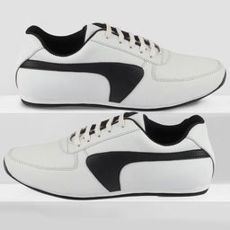 FAUSTO Men White Colourblocked PU Lace Up Sneakers-picture-35