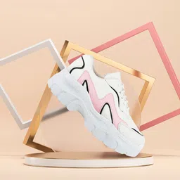 VENDOZ Women White & Pink Colourblocked Sneakers-image-25