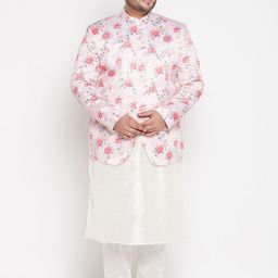 VASTRAMAY Men Cream-Coloured Floral Kurta with Churidar-picture-21