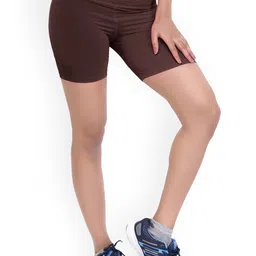 laasa  sports LAASA SPORTS Women Brown Skinny Fit High-Rise Rapid-Dry Training or Gym Sports Shorts image 1