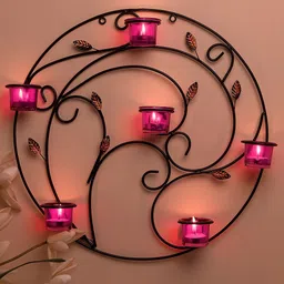 Homesake Set Of 2 Black & Purple Solid Leafy Touch T-Light Candle Holders-picture-43