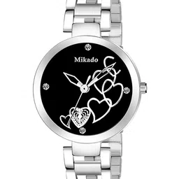 Mikado Women Black Dial & Silver Stainless Steel Straps Analogue Watch Black Dil Chain-image-25