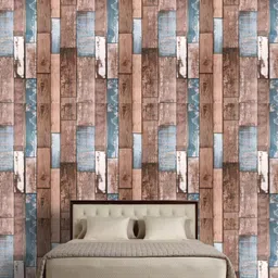 Jaamso Royals Brown & Blue Wooden Self Adhesive Removable Wallpaper-image-76
