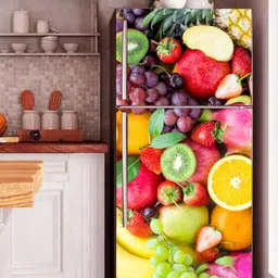WallDaddy Red & Green Fruits Printed Self-Adhesive Refrigerator Sticker image 1