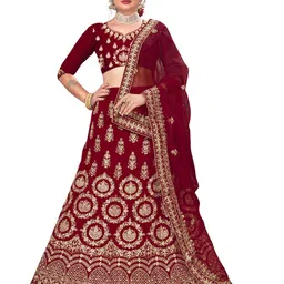 MANVAA Embroidered Beads and Stones Semi-Stitched Lehenga & Unstitched Blouse With Dupatta-image-85