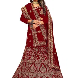 MANVAA Ethnic Motif Embroidered Semi-Stitched Lehenga & Unstitched Blouse With-picture-35