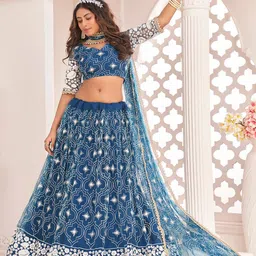 FABPIXEL Embroidered Net Semi-Stitched Lehenga & Unstitched Blouse With Dupatta-picture-14