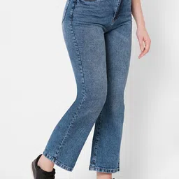 Kraus Jeans Women Blue Straight Fit High-Rise Light Fade Pure Cotton Jeans-picture-14