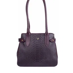 Hidesign Aubergine Snakeskin Textured Leather Handcrafted Structured Shoulder Bag-picture-25