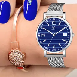 Septem Women Blue Dial & Silver Toned Stainless Steel Bracelet Style Strap Analogue Watch-picture-33