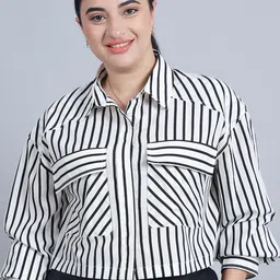 Baawri Cuffed Sleeves Shirt Style Crop Top-image-58