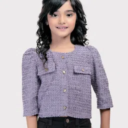 Tiny Kingdom Girls Self Design Crop Shirt Style Top-picture-44