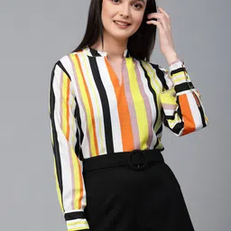 Style Quotient Striped Mandarin Collar Shirt Style Top-picture-20
