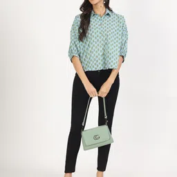 KALINI Floral Printed Cuffed Sleeves Cotton Shirt Style Top-image-61