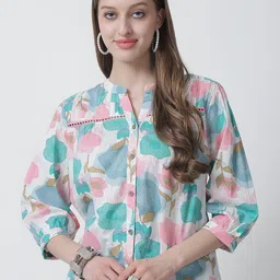 Feel Clath WomenFloral Print Mandarin Collar Organic Cotton Shirt Style Top-picture-11