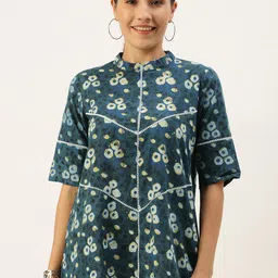 Saanjh Print Mandarin Collar Cotton Shirt Style Top-picture-32