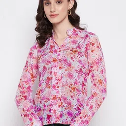 Imfashini Floral Printed Mandarin Collar Georgette Top-image-8