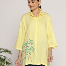 LetsDressUp Floral Printed Shirt Collar High-Low Hem Tunic-picture-4