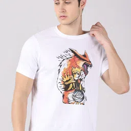Bushirt Men White Rasengan with Kyubi Printed T-shirt-picture-24