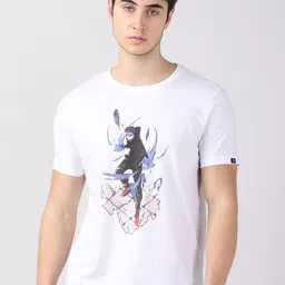 Bushirt Men White Printed Raw Edge T-shirt-picture-41