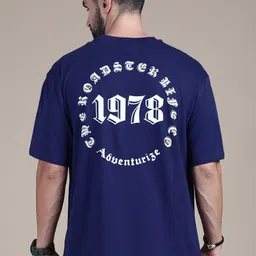 The Roadster Lifestyle Co Navy Blue Typography Printed Cotton Round Neck Tshirts-picture-38