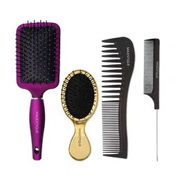 MAJESTIQUE Set of 4 Paddle Detangling Hair Brushes with Wide-Tooth & Tail Comb Bristles-image-32