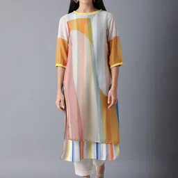 W Women White & Orange Colourblocked Kurta-picture-33
