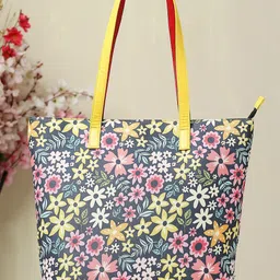 DressBerry Navy Blue Floral Printed Oversized Shopper Tote Bag-picture-16