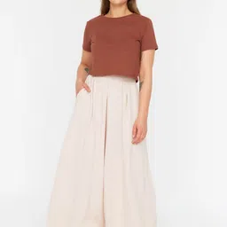 Trendyol Women Mid-Rise Pleated Culottes Trousers-image-95