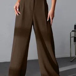 BROADSTAR Women Smart High-Rise Easy Wash Stretchable Wide Leg Baggy Fit Pleated Trousers-image-88