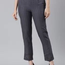 Souchii Women Smart Straight Fit Striped Mid-Rise Easy Wash Cotton Cigarette Trousers-image-78