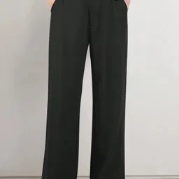BROADSTAR Women Smart Flat-Front High-Rise Wide Leg Stretchable Formal Parallel Trousers-image-93