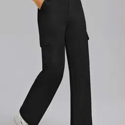 BROADSTAR Women Relaxed Straight Leg Loose Fit High-Rise Easy Wash Cargo Trousers-picture-24