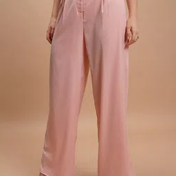 Tokyo Talkies Women Pink Flared Mid-Rise Pleated Trousers-image-72