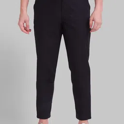 Parx Men Black Tapered Fit Solid Trousers-image-3