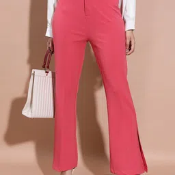 Tokyo Talkies Women Coral Mid Rise Flared Bootcut Trousers-image-9