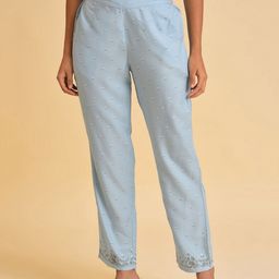 W Women Blue Floral Printed Slim Fit Trousers-picture-29
