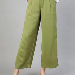FITHUB Women Smart Loose Fit High-Rise Pleated Cotton Parallel Trouser-picture-16