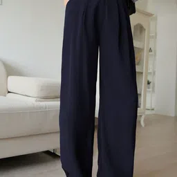 HIGH BUY Women Relaxed Loose Fit High-Rise Pleated Trousers-image-94