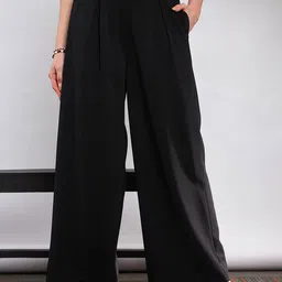 SASSAFRAS Women Black Flared High-Rise Pleated Parallel Trousers-picture-26
