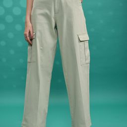 Tokyo Talkies Women Green Flared High Waist Wide Leg Cargo Trouser-picture-48