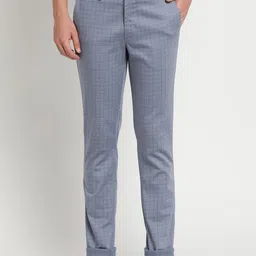 Turtle Men Blue Checked Relaxed Tapered Fit Trousers-picture-36
