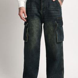 THE BEAR HOUSE Men Mid-Rise Clean Look Straight Fit Heavy Fade Pure Cotton Cargo Jeans-picture-33