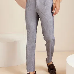 DENNISON Men Striped Smart Tapered Fit Easy Wash Pleated Formal Trousers-picture-21