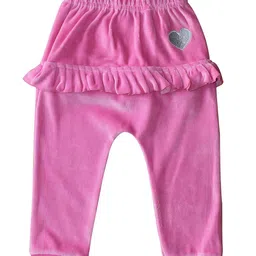 Moms Love Infant Girls Pink Cotton Velvet Finish Solid Lounge Joggers with Ruffle Detail-picture-44