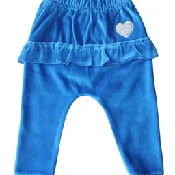 Moms Love Infant Girls Blue Cotton Velvet Finish Solid Lounge Joggers with Ruffle Detail-picture-10