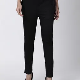 TWIN BIRDS Women Black Straight Fit Solid Cigarette Trousers-image-112